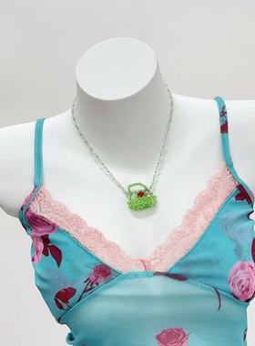 日韩ins小清新五彩串珠复古包包项链 夏日可爱锁骨链