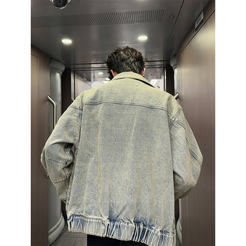 jmhomme Spring and Autumn Distressed Washed Jacket Men's 2024 New Style Handsome Denim Jacket American Lapel Top