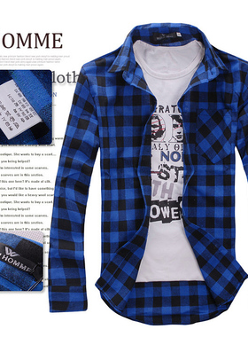 Men s flannel plaid shirt Casual Long Sleeve Shirts 男士衬衫