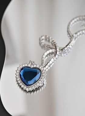 泰坦尼克号满镶锆石蓝色海洋之心吊坠项链海洋之星项链