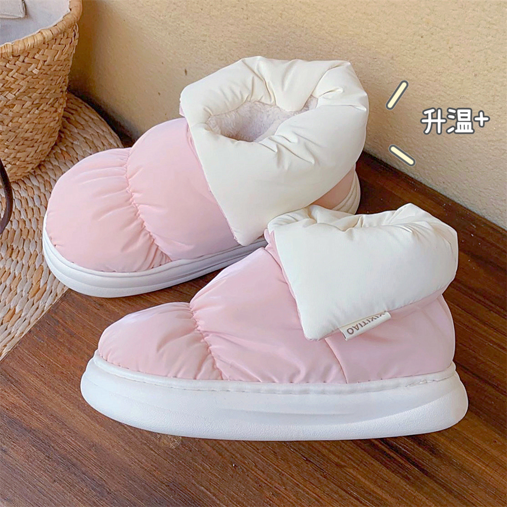 细细条 冬季外穿保暖加绒加厚防水羽绒布棉鞋时尚撞色雪地靴女ins - 图2