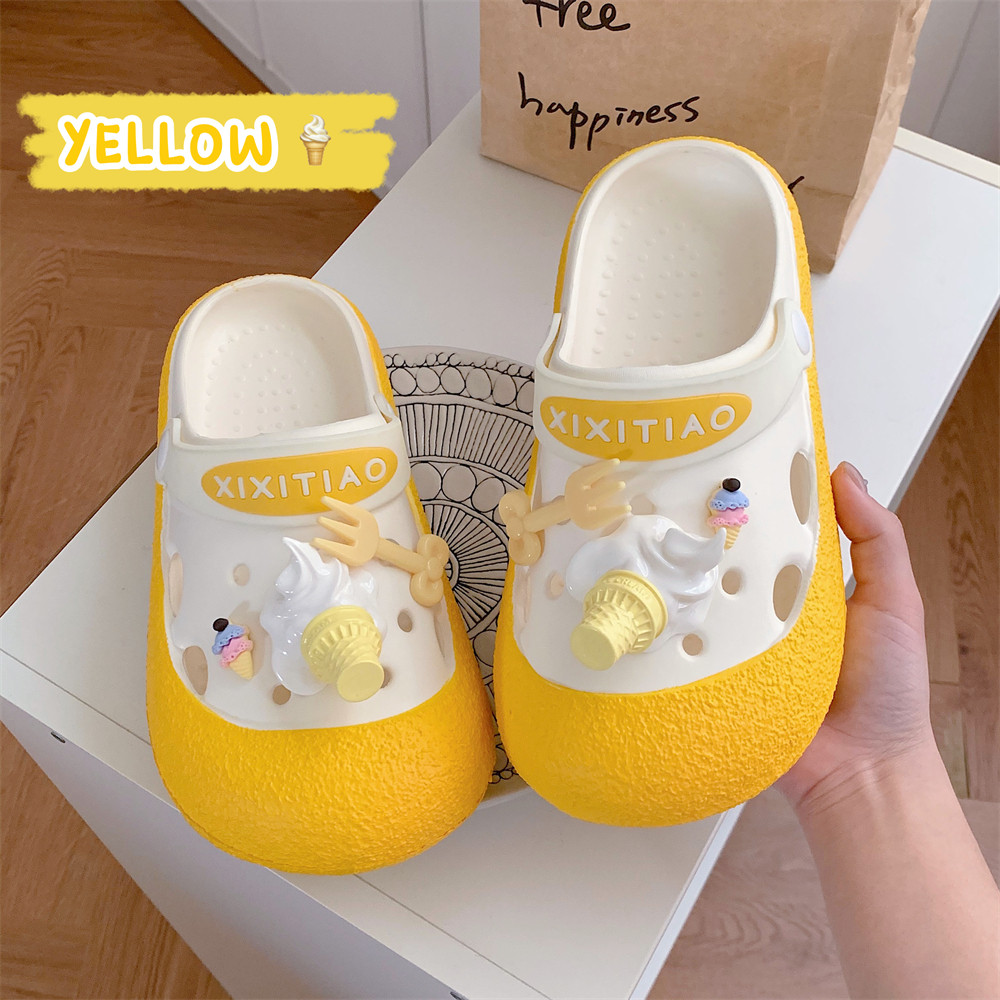 细细条 DIY冰淇淋叉子洞洞鞋女时尚拿铁色夏季学生包头外穿凉拖鞋,淘宝优惠券,粉丝福利购,淘宝优惠卷