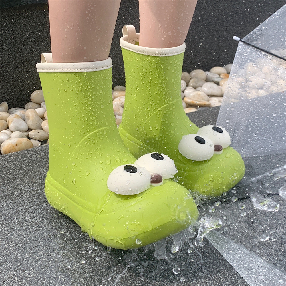 细细条 丑萌可爱卡通雨鞋女户外穿学生成人水鞋防滑防水雨天胶鞋 - 图2