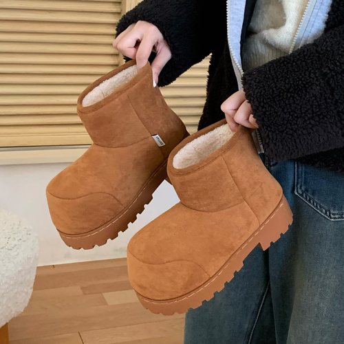 细细条 丑萌大头雪地靴女冬厚底加绒加厚东北棉靴防滑保暖棉鞋ins - 图0