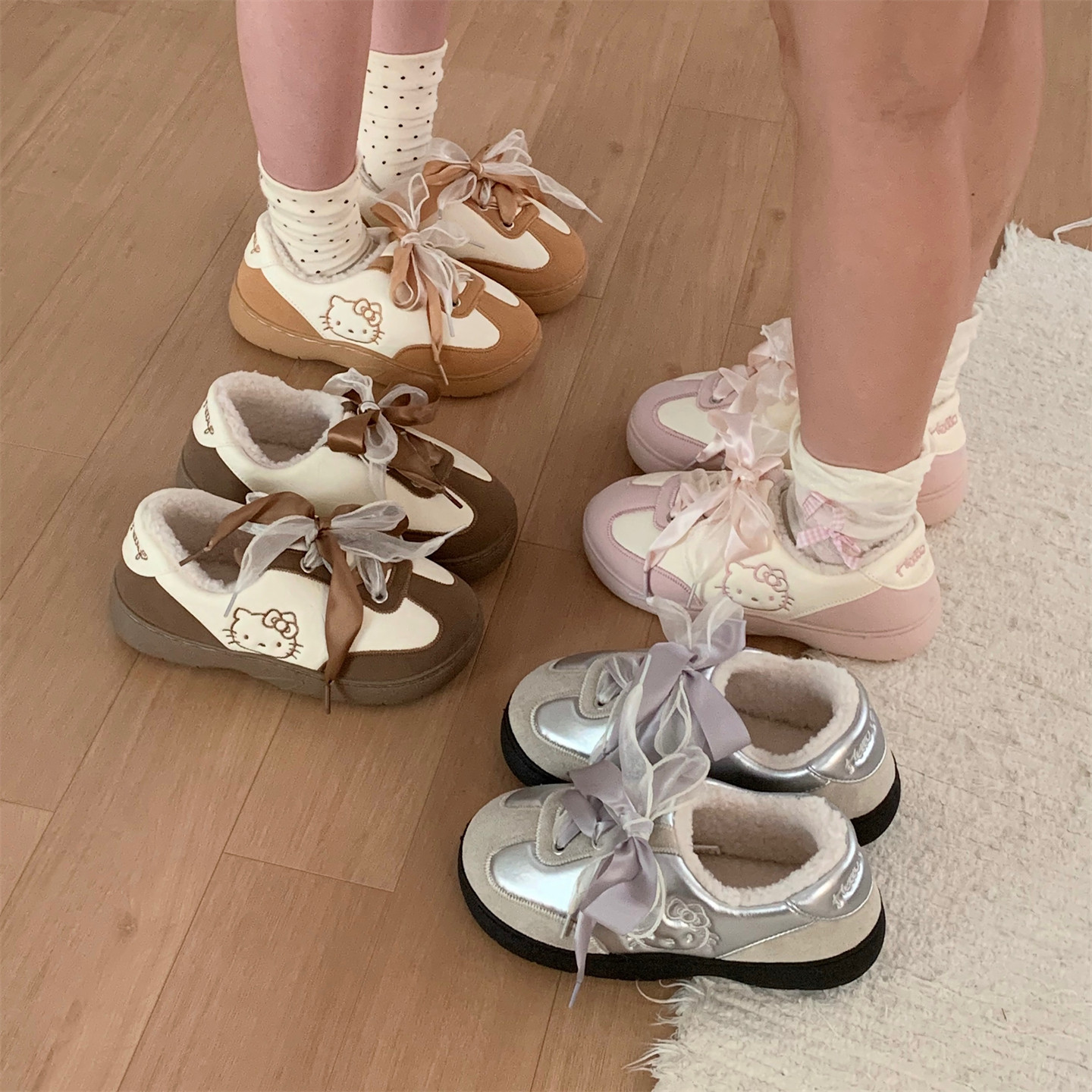 细细条 休闲网红小白鞋板鞋女正版HelloKitty防滑冬天外穿德训鞋,淘宝优惠券,粉丝福利购,淘宝优惠卷