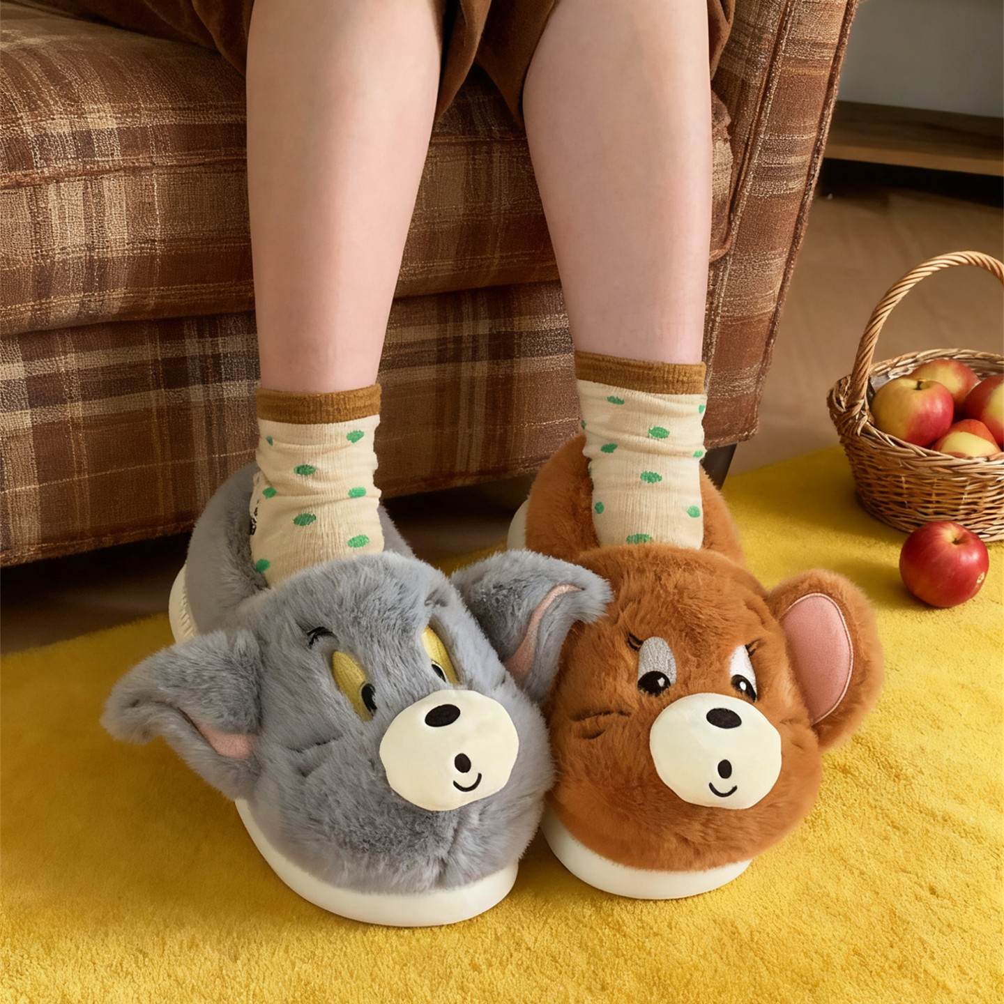 ins正版猫和老鼠棉拖鞋冬男女儿童汤姆猫杰利鼠少女心包跟毛毛鞋,淘宝优惠券,粉丝福利购,淘宝优惠卷