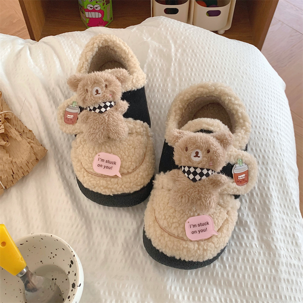 细细条 冬季亲子外穿百搭羊羔毛棉鞋ins网红可爱小熊乐福豆豆鞋女,淘宝优惠券,粉丝福利购,淘宝优惠卷