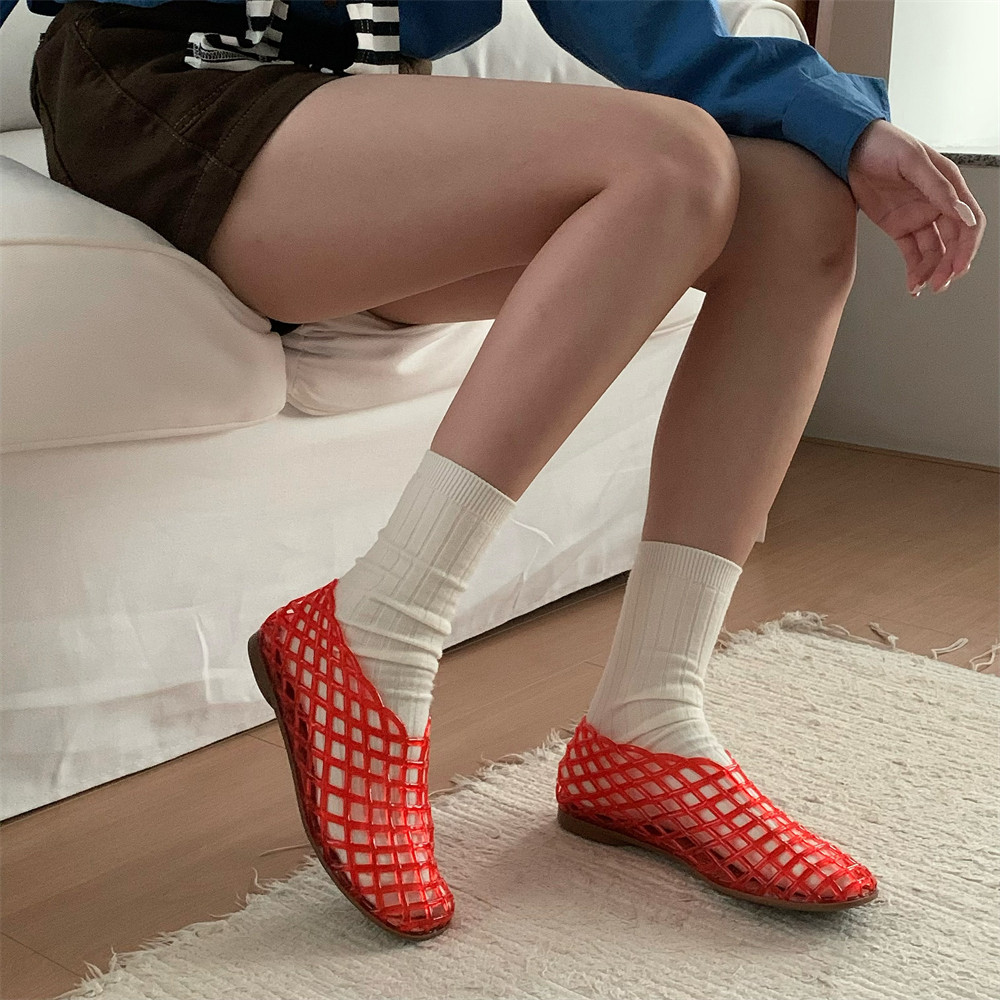 细细条 镂空网格水晶凉鞋女夏外穿小众时尚包头平底果冻鞋洞洞鞋,淘宝优惠券,粉丝福利购,淘宝优惠卷