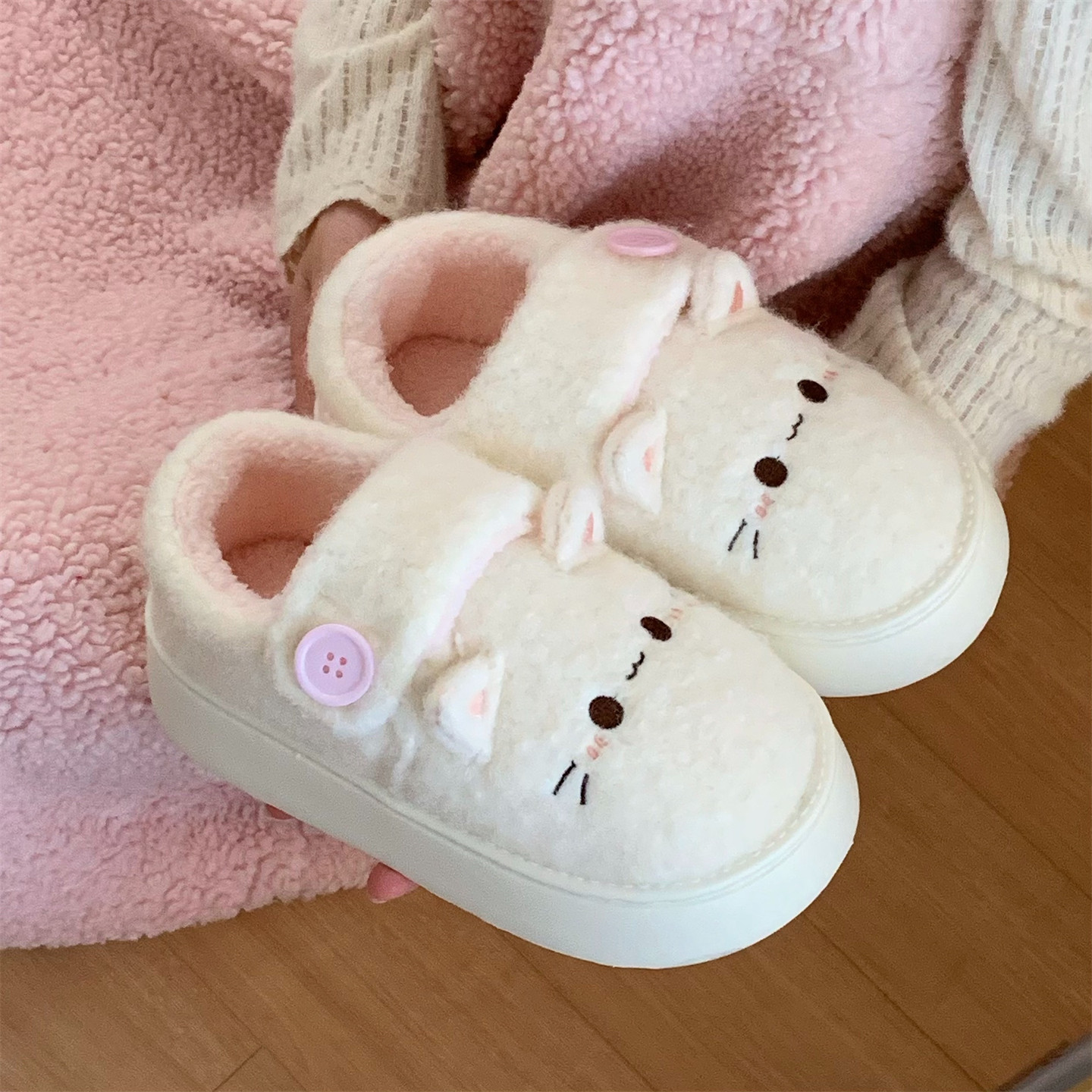 细细条 软萌小猫厚底学生加绒乐福棉鞋休闲保暖女冬户外面包鞋ins,淘宝优惠券,粉丝福利购,淘宝优惠卷