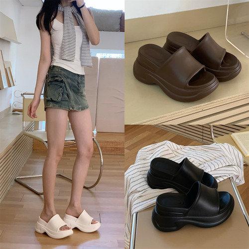 细细条 简约风凉拖鞋增高9cm坡跟足弓时尚百搭防滑户外沙滩鞋女夏 - 图2