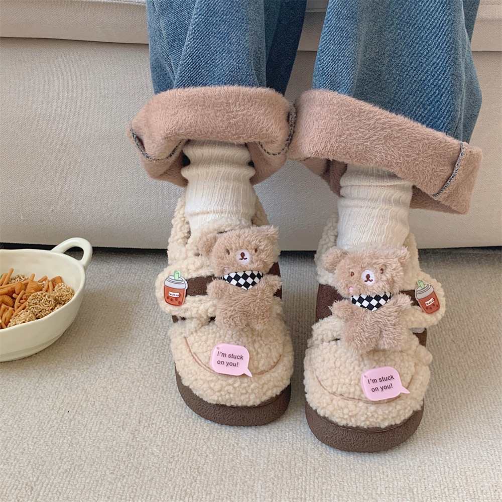 细细条 冬季亲子外穿百搭羊羔毛棉鞋ins网红可爱小熊乐福豆豆鞋女,淘宝优惠券,粉丝福利购,淘宝优惠卷