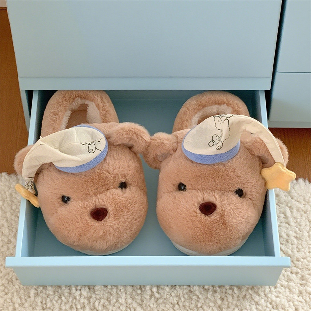 细细条 棉拖鞋女冬季可爱睡帽小熊居家防滑保暖包跟毛绒绒月子鞋,淘宝优惠券,粉丝福利购,淘宝优惠卷
