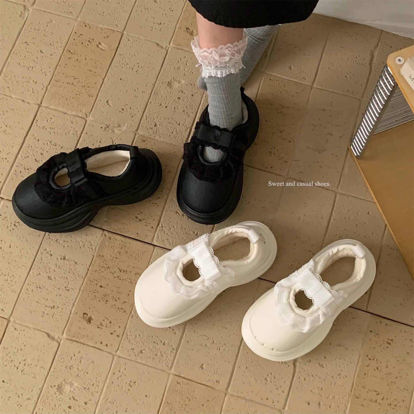 细细条 韩系甜美花边休闲防水女鞋玛丽珍豆豆鞋冬厚底洛丽塔棉鞋,淘宝优惠券,粉丝福利购,淘宝优惠卷