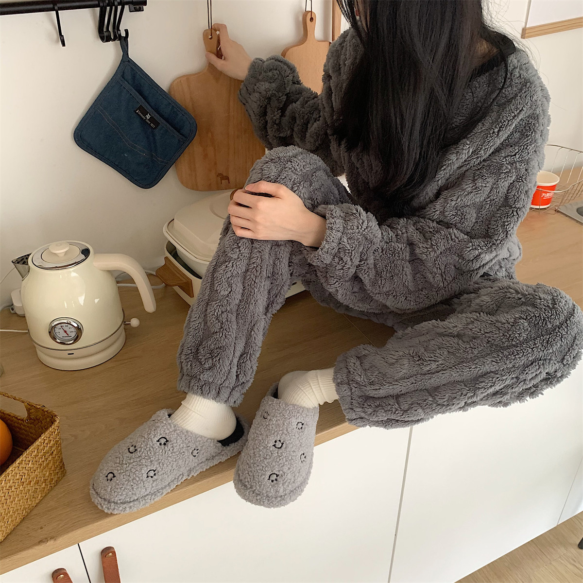 细细条 棉拖鞋女冬韩版ins简约时尚笑脸防滑保暖情侣毛绒居家鞋男,淘宝优惠券,粉丝福利购,淘宝优惠卷