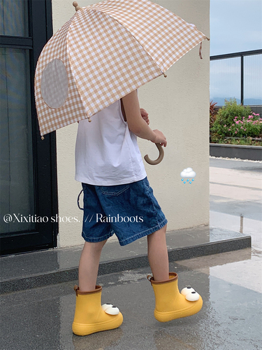 细细条丑萌可爱卡通雨鞋女户外穿学生成人水鞋防滑防水雨天胶鞋