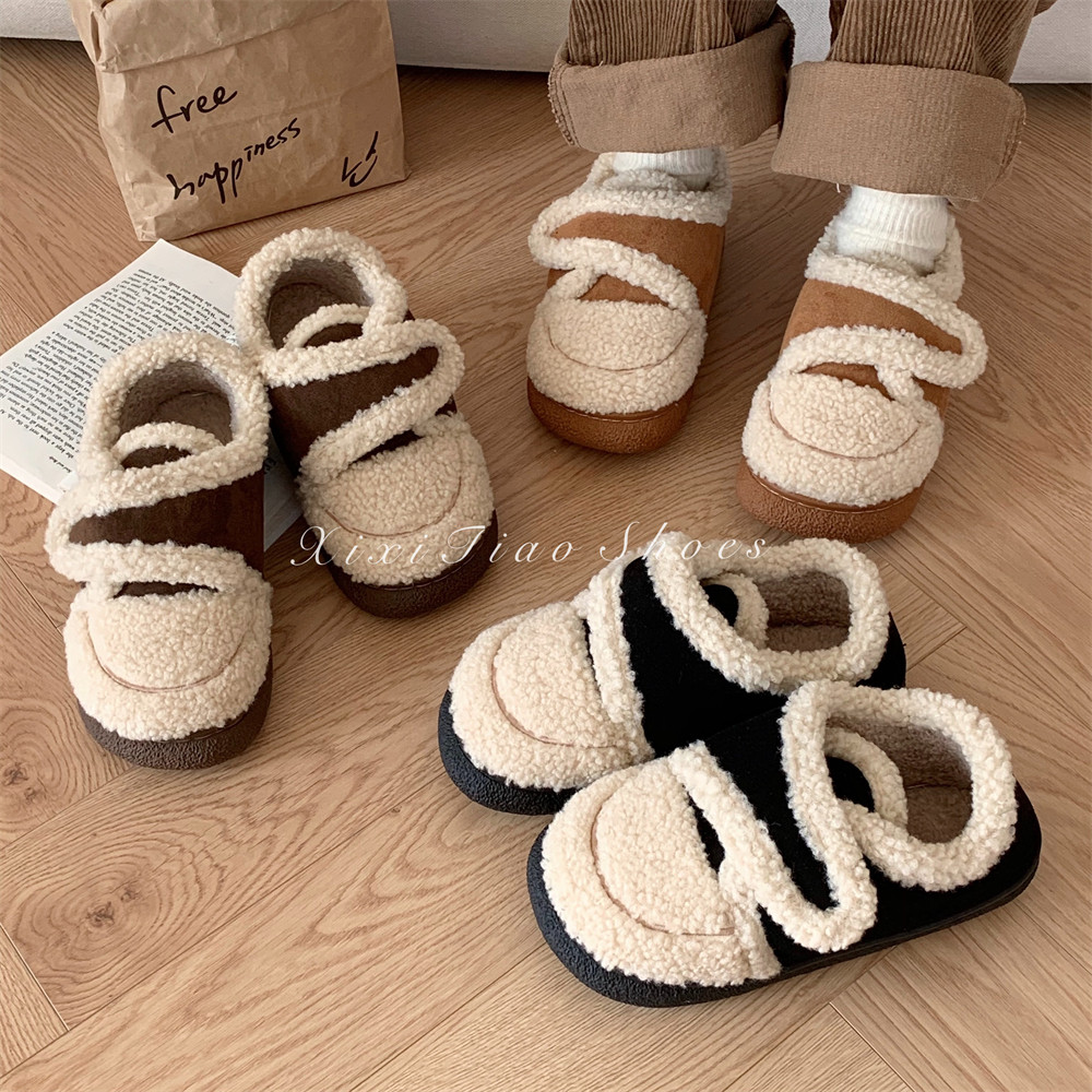 细细条 冬季羊羔毛外穿时尚保暖加绒棉鞋创意魔术贴乐福豆豆鞋女,淘宝优惠券,粉丝福利购,淘宝优惠卷