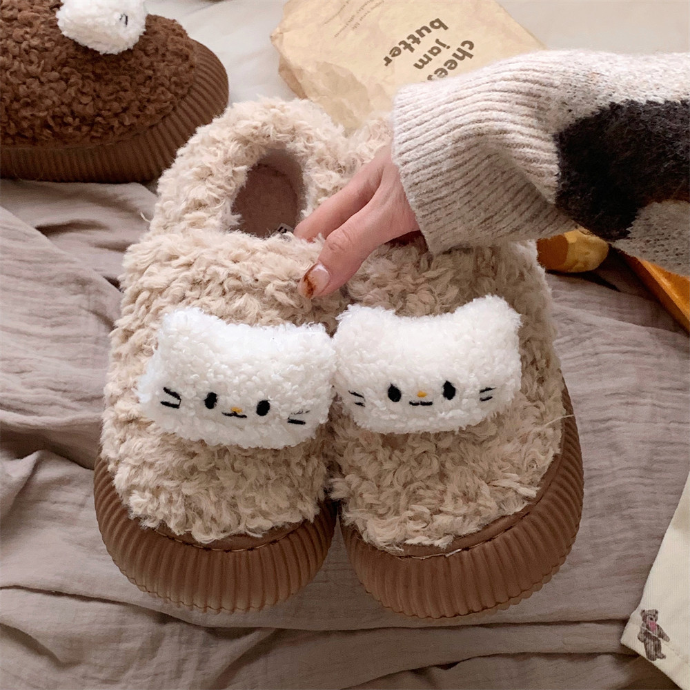 细细条 卡通小猫棉鞋女可爱外穿毛毛鞋保暖加绒羊羔毛面包鞋冬天,淘宝优惠券,粉丝福利购,淘宝优惠卷