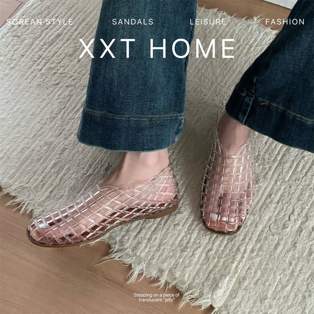 细细条 镂空网格水晶凉鞋女夏外穿小众时尚包头平底果冻鞋洞洞鞋,淘宝优惠券,粉丝福利购,淘宝优惠卷