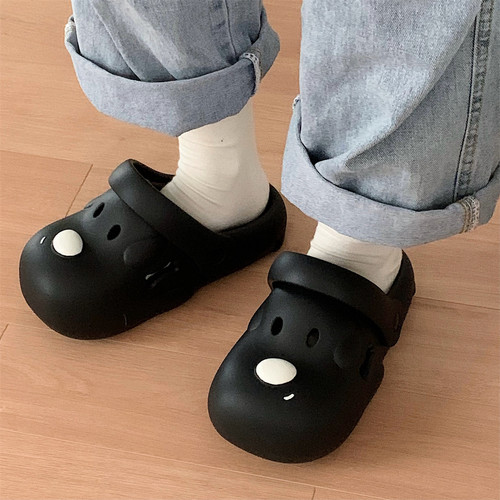 细细条 可爱狗狗情侣拿铁色凉拖夏百搭趣味EVA厚底男女沙滩洞洞鞋 - 图3