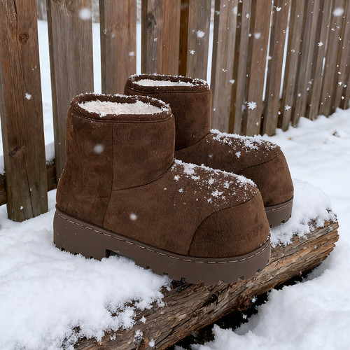 细细条 丑萌大头雪地靴女冬厚底加绒加厚东北棉靴防滑保暖棉鞋ins - 图1