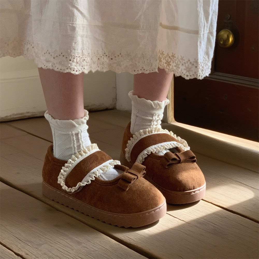 细细条 加绒豆豆鞋女时尚保暖甜美蕾丝边魔术贴毛毛鞋棉拖鞋秋冬,淘宝优惠券,粉丝福利购,淘宝优惠卷