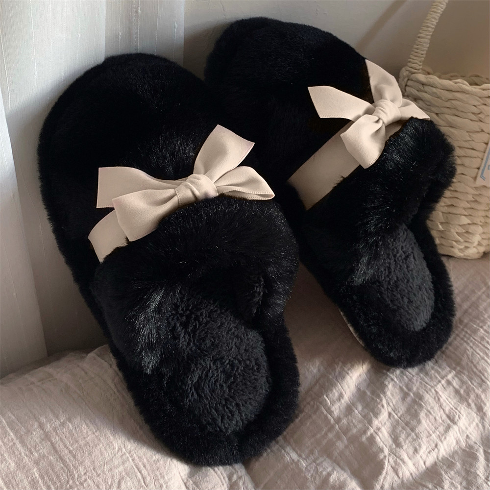 细细条 室内休闲防滑秋冬网红毛毛拖鞋韩系蝴蝶结仙女风棉拖鞋女,淘宝优惠券,粉丝福利购,淘宝优惠卷