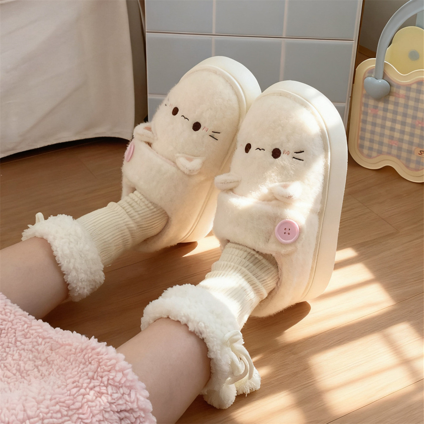 细细条 软萌小猫厚底学生加绒乐福棉鞋休闲保暖女冬户外面包鞋ins,淘宝优惠券,粉丝福利购,淘宝优惠卷