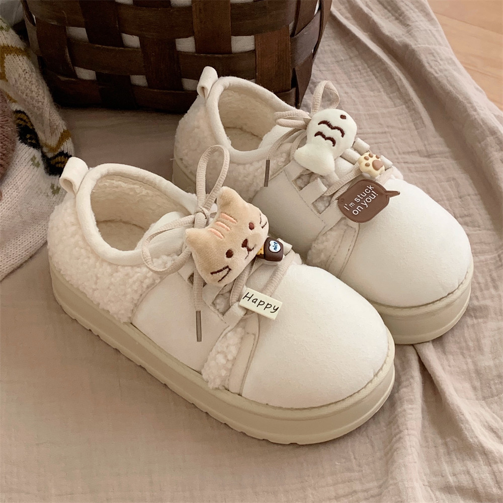 细细条 外穿棉鞋女厚底韩版ins时尚复古可爱小猫小鱼休闲系带板鞋,淘宝优惠券,粉丝福利购,淘宝优惠卷