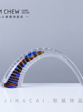 高级感现代彩色透明水晶厚重玻璃摆件个性家居电视玄关装饰艺术品
