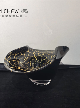 中古风新中式加厚玻璃黑色花瓶果盘套装样板间售楼处插花家居装饰
