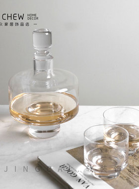 轻奢现代透明玻璃花瓶套装酒器样板间售楼玄关电视柜一壶2杯套装