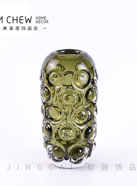 轻奢现代绿色复古美式手工琉璃大花瓶客厅餐桌水培玻璃艺术花器