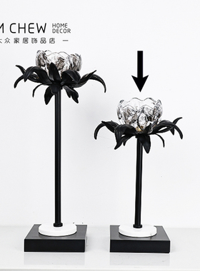 高级感现代轻奢中古风玻璃烛台创意餐桌氛围软装家居饰品艺术摆件