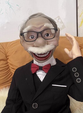 戴眼镜老头人偶嘴巴眼镜会动的