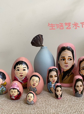 手绘套娃定制Q版肖像情侣婚礼高端节日礼物摆件