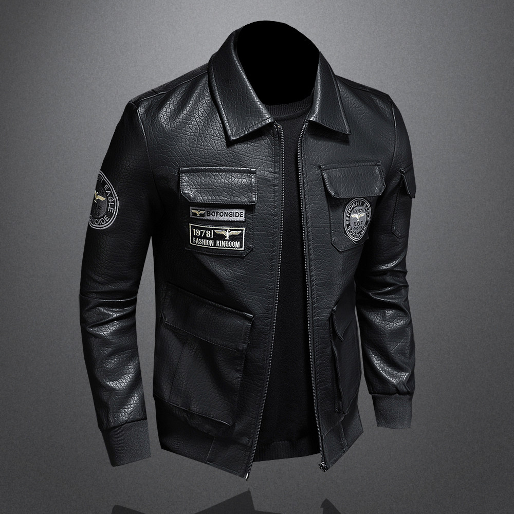 2025春秋新款军旅风飞行员皮夹克外套男士大码修身翻领刺绣男皮衣,淘宝优惠券,粉丝福利购,淘宝优惠卷