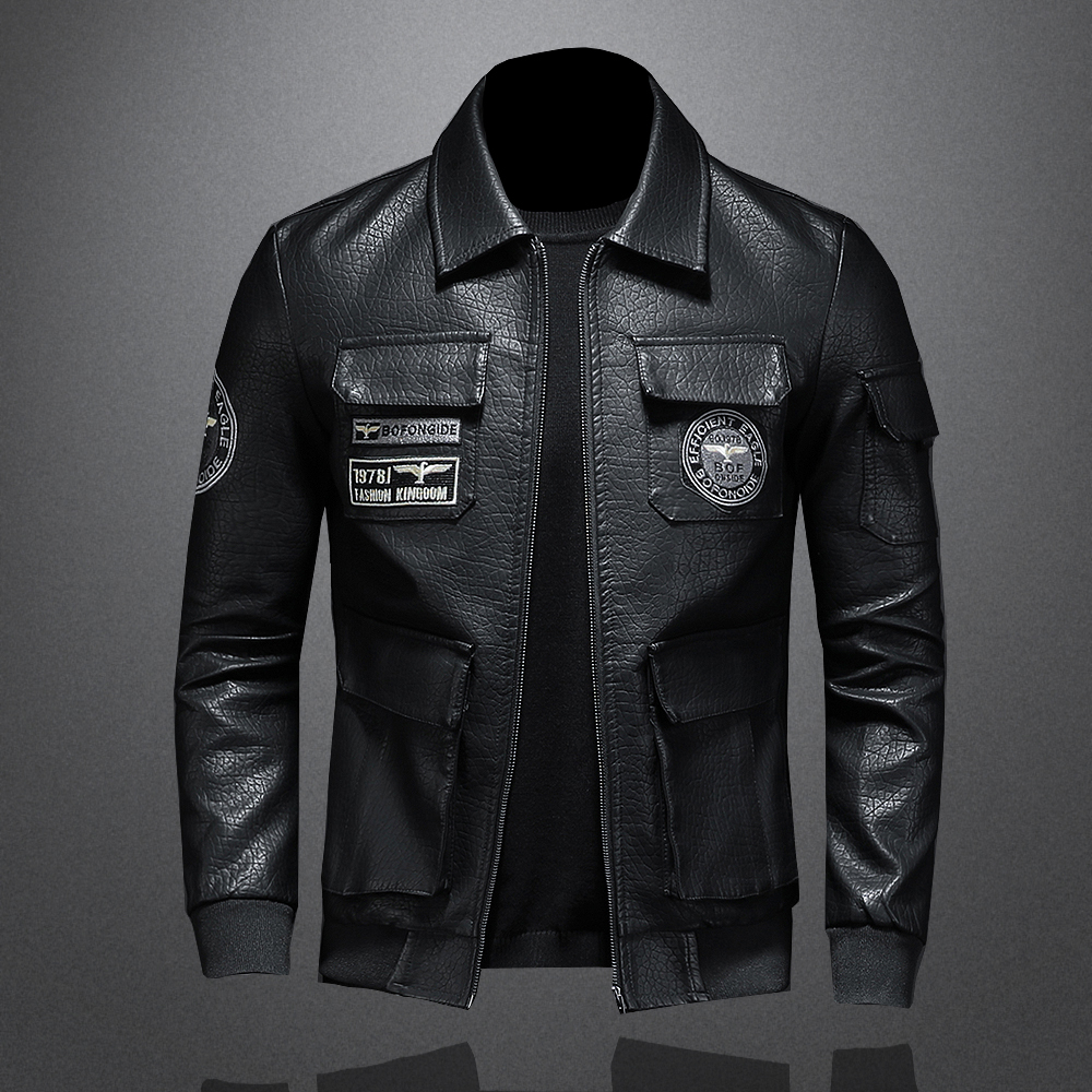 2025春秋新款军旅风飞行员皮夹克外套男士大码修身翻领刺绣男皮衣,淘宝优惠券,粉丝福利购,淘宝优惠卷