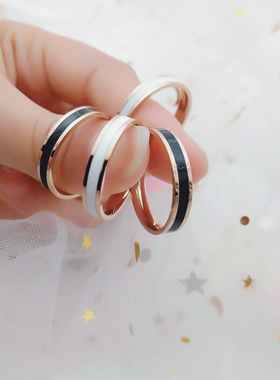 时尚玫瑰金钛钢戒指情侣对戒食指