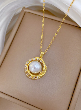 新款旋转鸟巢珍珠轻奢气质华丽高级感项链女时尚潮流百搭锁骨链女