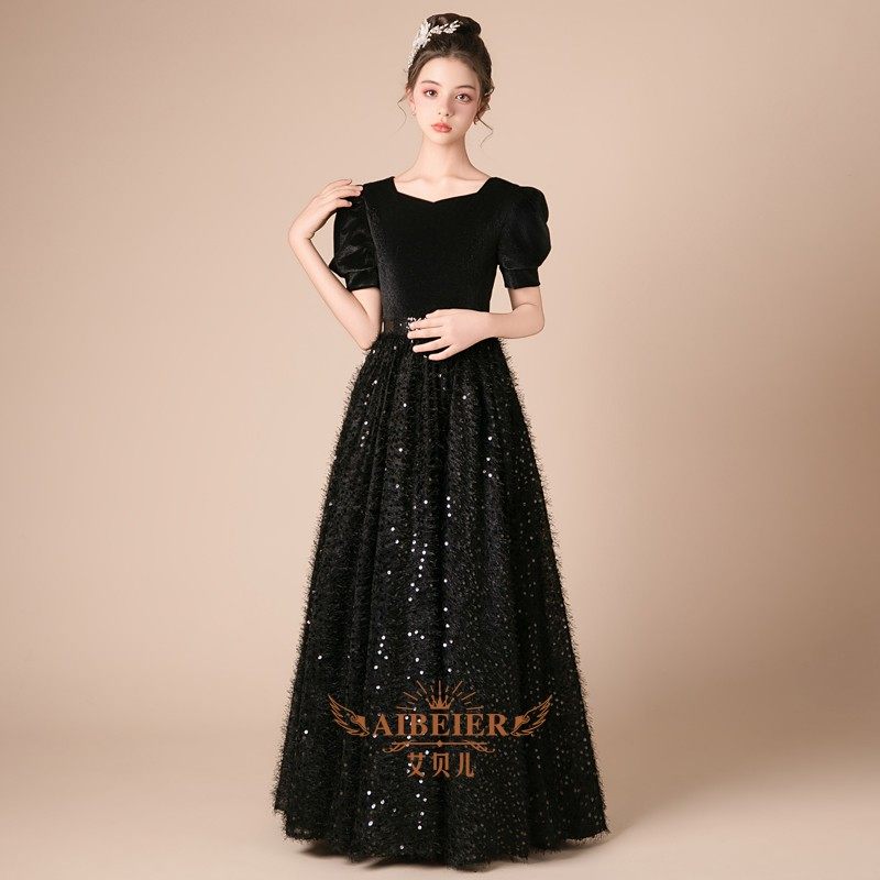 少女大童钢琴小提琴演奏主持人合唱团体演出礼服丝绒泡泡袖公主裙,淘宝优惠券,粉丝福利购,淘宝优惠卷