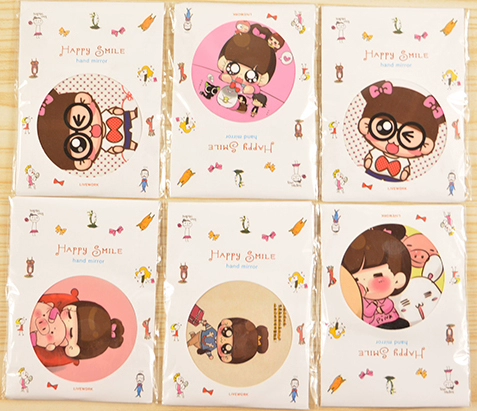 Милое маленькое круглое мультяшное зеркало, в корейском стиле, принт