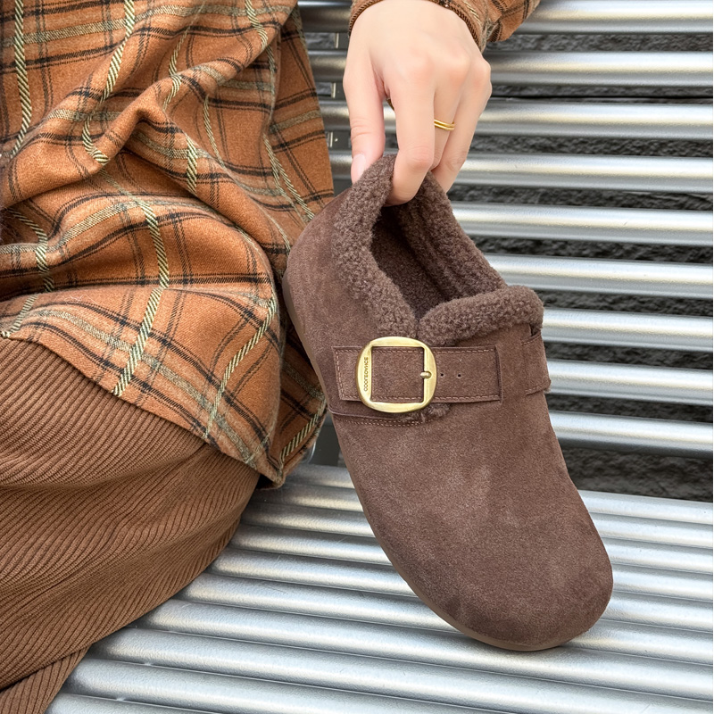 宽胖脚肥大码女鞋41-43大丫丫2025冬季新款平底加绒勃肯鞋808-5 - 图0