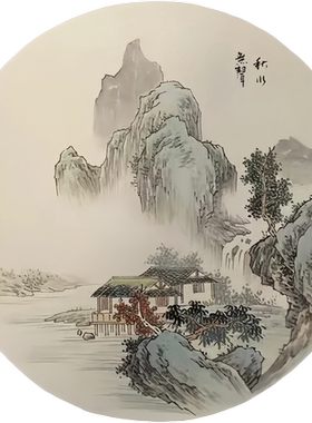 国风新中式国画简约山水画客厅卧室书房茶室墙面贴画自不干胶贴纸