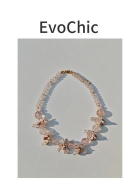 繁花项链天然粉水晶珍珠原创小众设计师项链