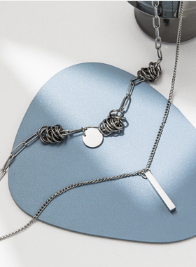 双层朋克项链吊坠金属男女情侣