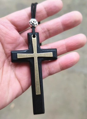 大小尺寸木质十字吊坠架项链男女复古手工长款毛衣链原创平安挂件