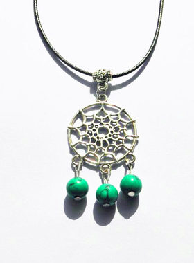 泰银捕梦网绿松石生命树吊坠项链