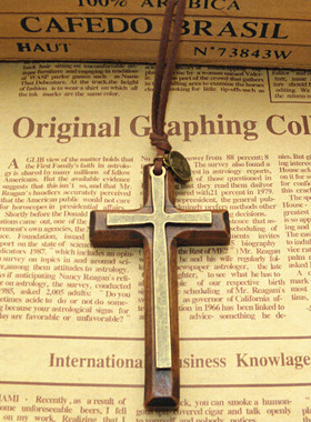 民族风木质棉麻多层十字架吊坠