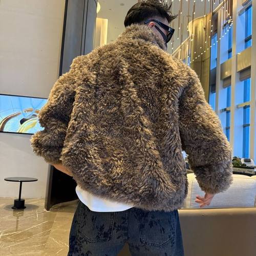 毛毛绒男士夹克外套2025新款加棉保暖冬季痞帅时尚仿皮草大衣潮流 - 图2