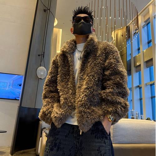 毛毛绒男士夹克外套2025新款加棉保暖冬季痞帅时尚仿皮草大衣潮流 - 图3